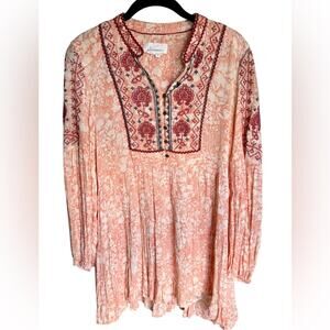Anthropologie Claudia Embroidered babydoll tunic peach size medium boho casual